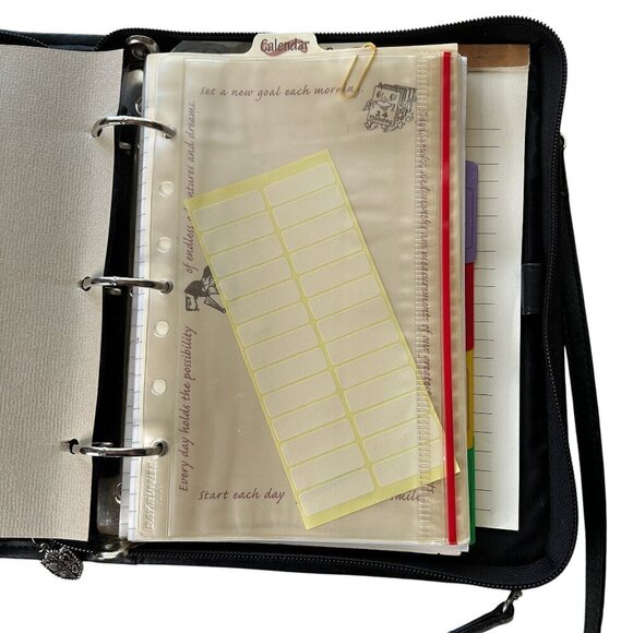 Vintage Brighton Black Leather 3 Ring Organizer - Binder , Shoulder Strap - Picture 4 of 10